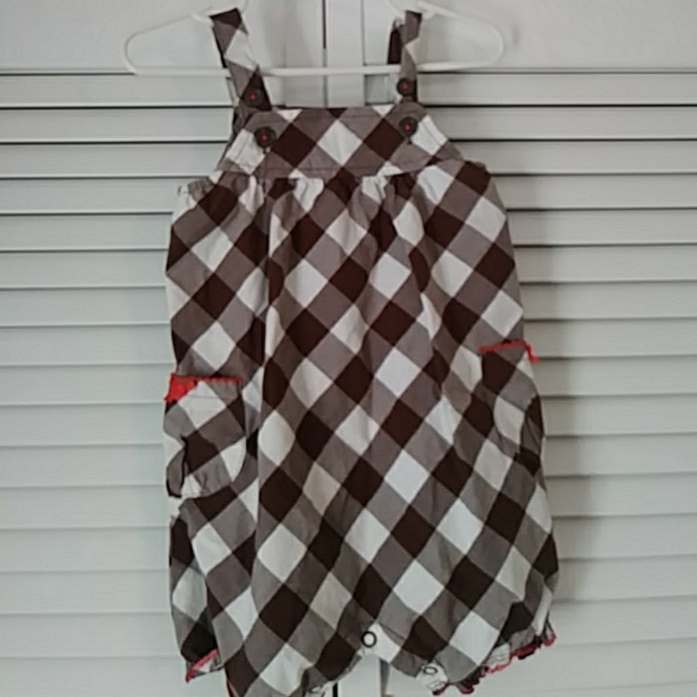 Brown and white checked overalls
